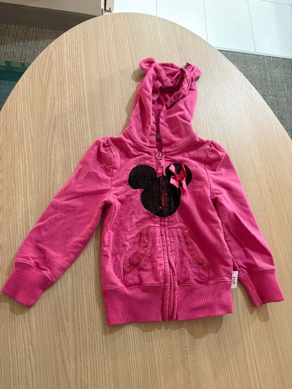 Disney Minnie Mouse Full Zip Hoodie 3T Long Sleeve Sparkly Black Graphic Bow